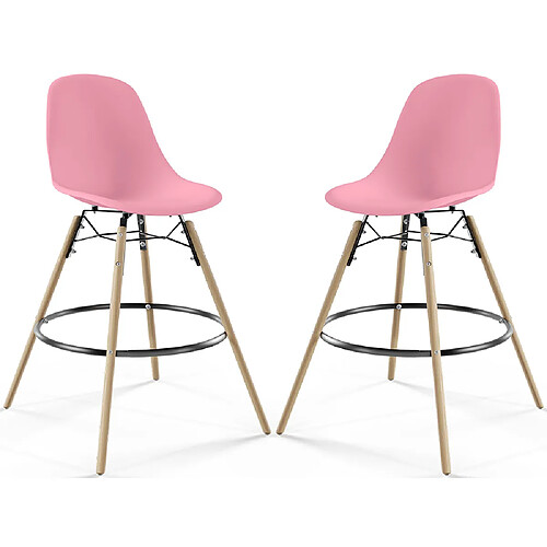 ICONIK INTERIOR Tabouret de Bar - Design Scandinave - Pieds en Bois - Lot de 2 - Skögur Rose