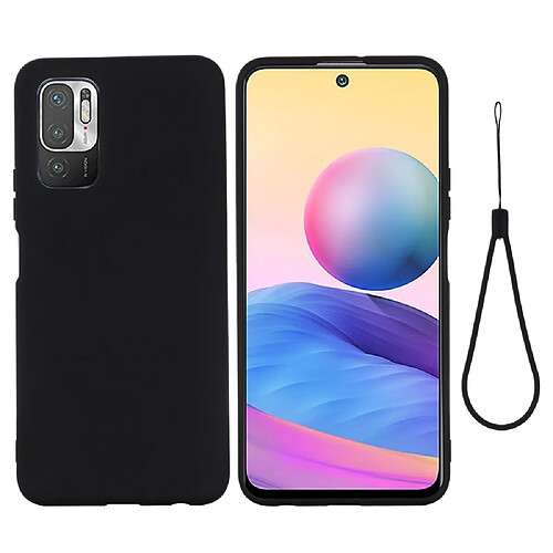 Coque en silicone Liquide de couleur unie avec sangle souple noir pour votre Xiaomi Redmi Note 10 5G