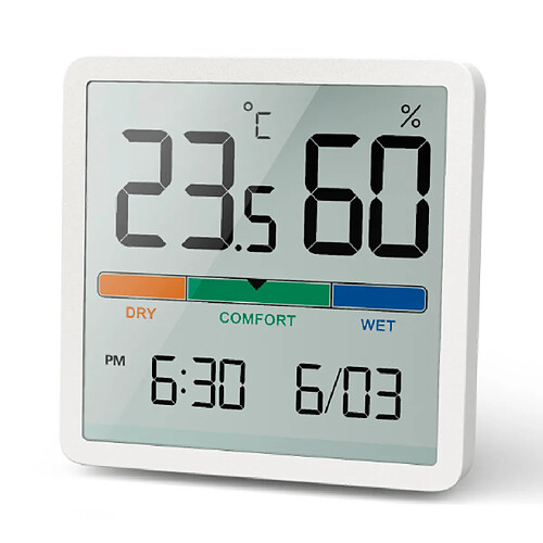 Thermomètre hygromètre GreenBlue GB380 avec fonction horloge et date plage de température -9,9 à +60 degrés Celsius