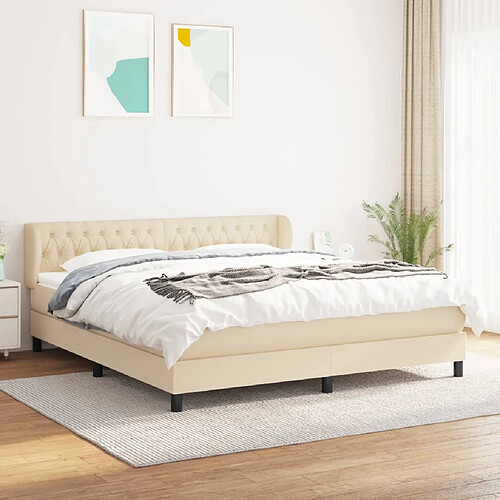 vidaXL Sommier à lattes de lit avec matelas Crème 180x200 cm Tissu