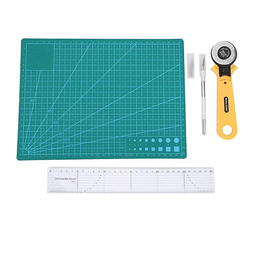 Artisanat Outils Ensemble 45mm Cisailles, Tapis de Coupe, Patchwork Règle, Couteau à Découper, rotary Cutter Kit pour Couture, Patchwork,