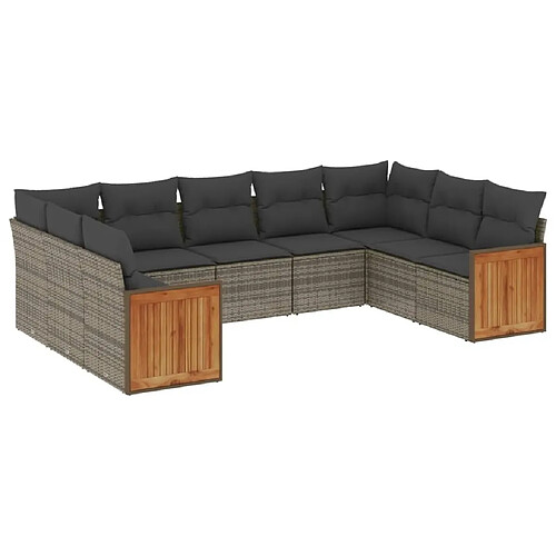 Maison Chic Salon de jardin 9 pcs avec coussins | Ensemble de Table et chaises | Mobilier d'Extérieur gris résine tressée -GKD65895