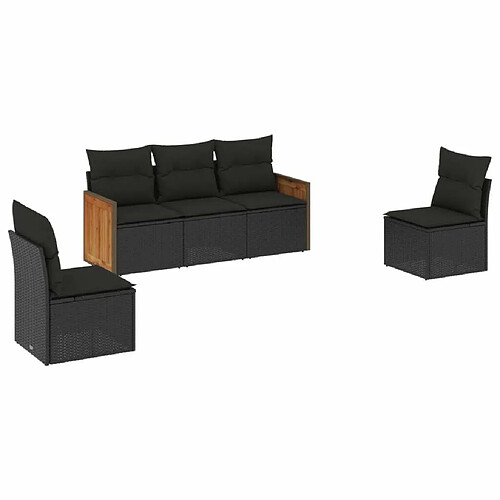 Maison Chic Salon de jardin 5 pcs avec coussins | Ensemble de Table et chaises | Mobilier d'Extérieur noir résine tressée -GKD69883