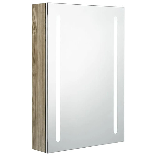 Maison Chic Armoire de salle de bain,Meuble de rangement,Meuble haut à miroir LED blanc et chêne 50x13x70cm -GKD193926