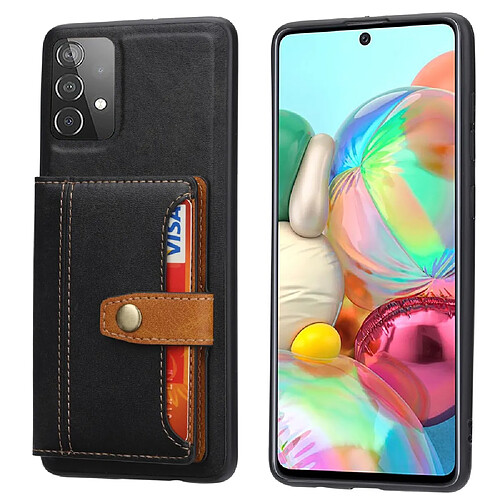 Coque en TPU + PU anti-rayures avec béquille et porte-cartes noir pour votre Samsung Galaxy A53 5G