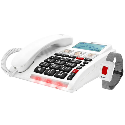 Geemarc Téléphone appel d'urgence Senior Fonction SOS avec Bracelet SOS Blanc