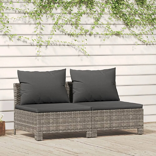 vidaXL Canapé de jardin 2 places avec coussins Gris Résine tressée