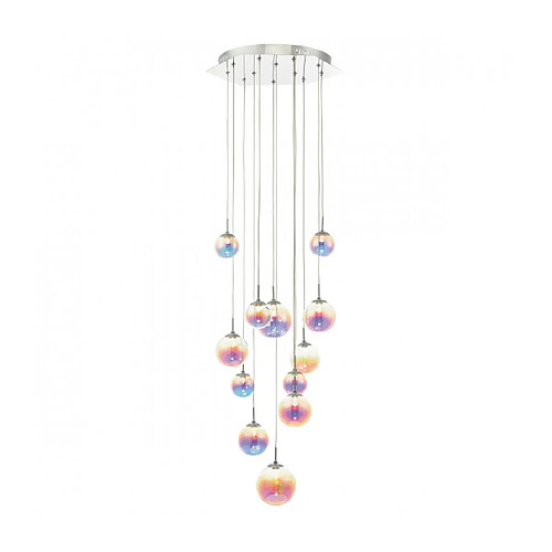 Luminaire Center Suspension Cesario Chrome poli,verre iridisé 12 ampoules 150cm