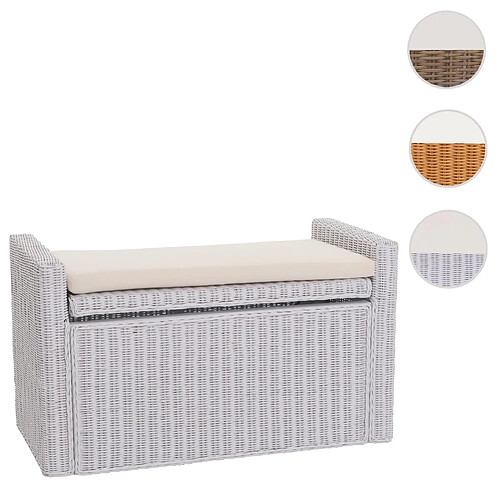 Mendler Banc banquette / coffre de rangement M92, rotin ~ blanc