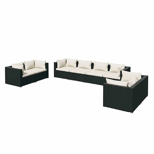 Maison Chic Salon de jardin 8 pcs + coussins - Mobilier/Meubles de jardin - Table et chaises d'extérieur Résine tressée Noir -MN58085