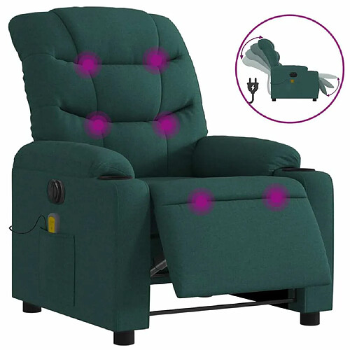 Maison Chic Fauteuil Relax pour salon, Fauteuil de massage inclinable électrique Vert foncé Tissu -GKD66283