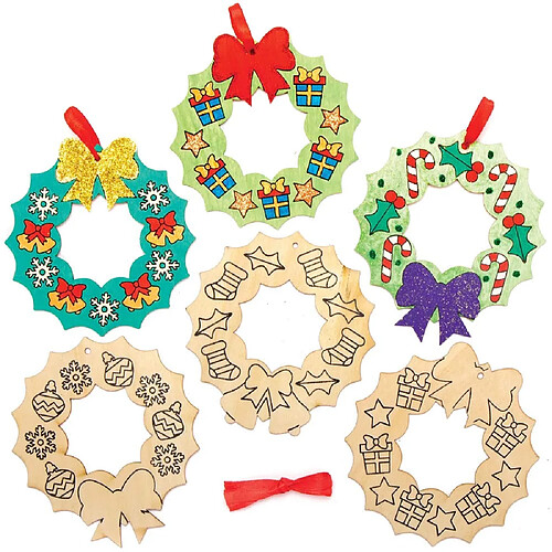 Baker Ross AX506 Couronnes De Noël En Bois - Paquet De 10, Anneau De Couronne Pour Enfants À Concevoir Et À Décorer, Décoration De Noël Idéale