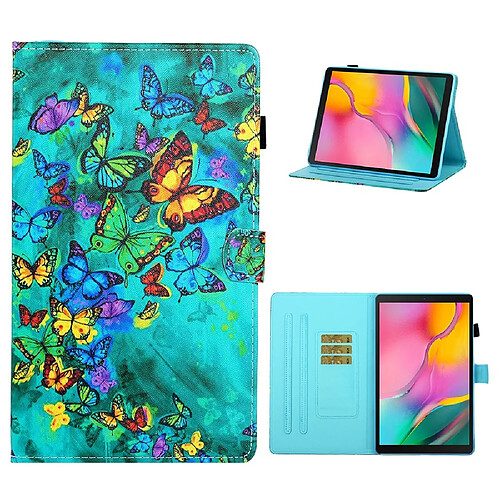 Etui en PU impression de modèle flip avec porte-cartes papillons colorés pour votre Samsung Galaxy Tab A 10.1 (2019) SM-T510/T515