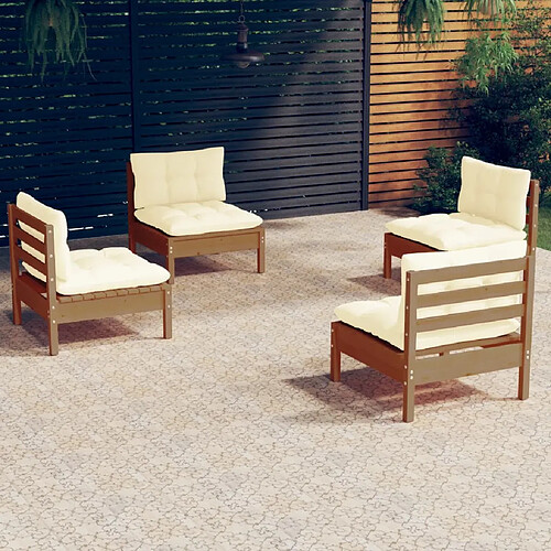 vidaXL Salon de jardin 4 pcs avec coussins crème Bois de pin