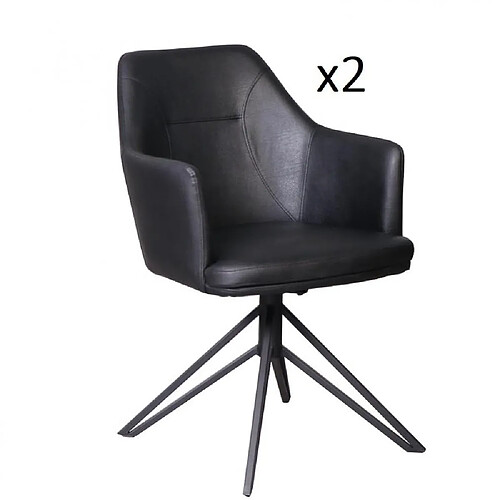 Inside 75 Lot de 2 chaise design CROSSWAY BLACK pivotant à 180° assise simili cuir noir