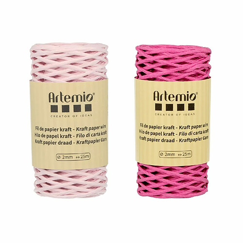 Artemio 2 bobines fil kraft fuschia/rose 2mm x 25 m