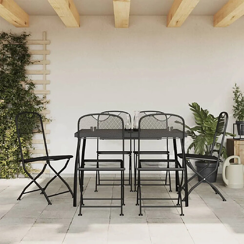 Ensemble à manger de jardin 7 pcs,Table et chaise à dîner anthracite métal maille -MN14121