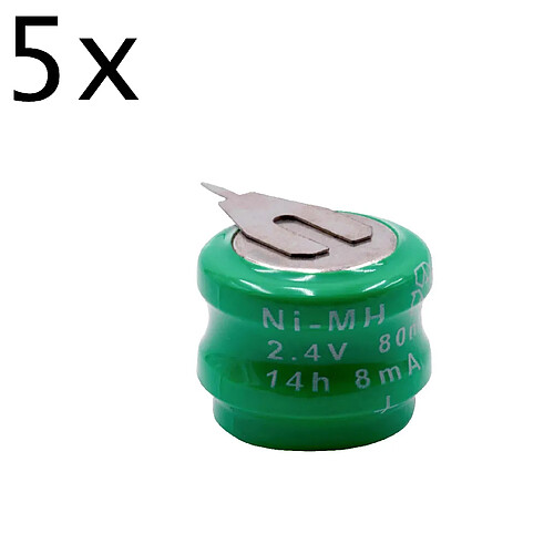 vhbw 5x NiMH pile bouton de remplacement pour type V80H 2 épingles 80mAh 2,4V convient pour les batteries de modélisme etc.