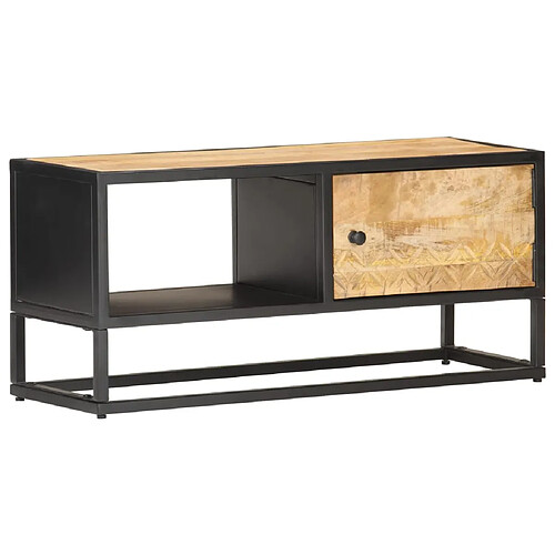 vidaXL Meuble TV avec porte sculptée 90x30x40 cm Bois de manguier brut