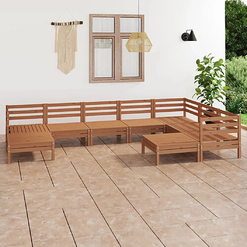 vidaXL Salon de jardin 9 pcs Bois de pin massif Marron miel