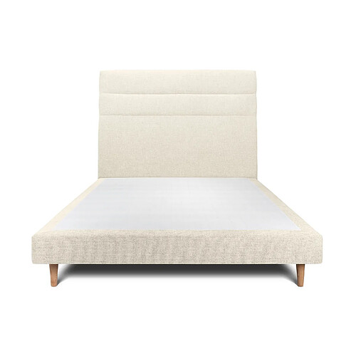 Sommeil de plomb Lit 160x200cm avec tête de lit lignes tissu et sommier tapissier Beige clair - Hauteur totale : 29cm