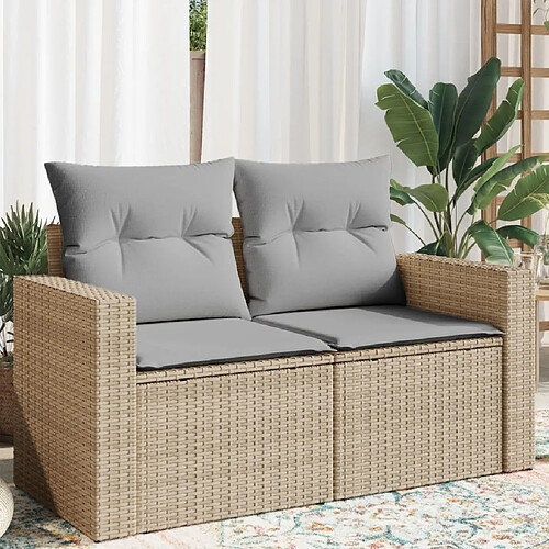 vidaXL Canapé de jardin avec coussins 2 places beige résine tressée