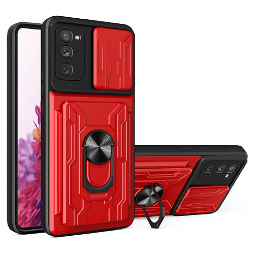 Coque en TPU antichoc avec béquille en anneau et porte-carte rouge pour votre Samsung Galaxy S20 FE