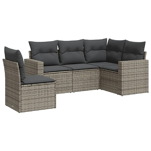 Maison Chic Salon de jardin 5 pcs avec coussins | Ensemble de Table et chaises | Mobilier d'Extérieur gris résine tressée -GKD53658