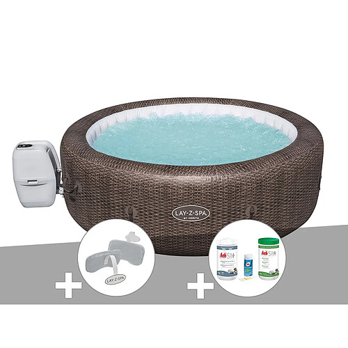 Kit spa gonflable Bestway Lay-Z-Spa St Moritz rond Airjet 5/7 places + Kit traitement brome + 2 appuie-têtes