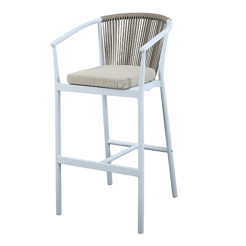 AXI Ravi Set de 2 Tabourets de Bar en BLANC / kaki | Chaise de bar en Aluminium & corde d'oléfine | Tabouret de bar pour le jardin / l'extérieur - supporte jusqu'à 120 kg