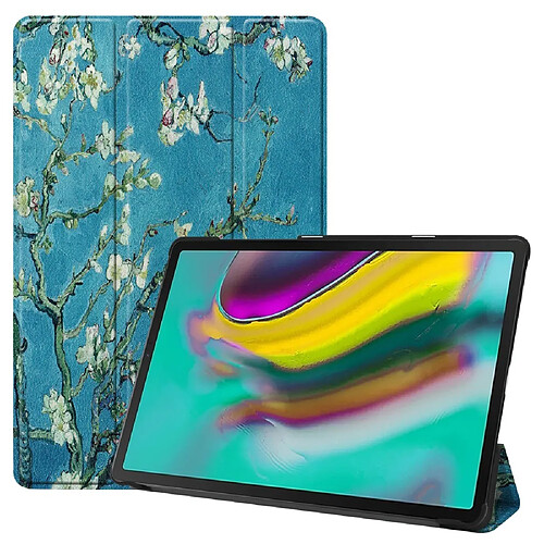 Etui en PU motif imprimé tri-pliure avec support arbre avec des fleurs pour votre Samsung Galaxy Tab S5e SM-T720