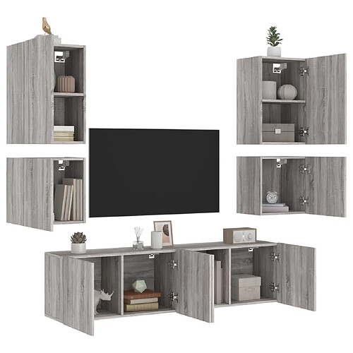 vidaXL Unités murales TV 6 pcs sonoma gris bois d'ingénierie