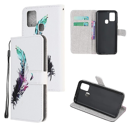 Etui en PU impression de motif texture croisée avec sangle plume pour votre Huawei P smart 2020