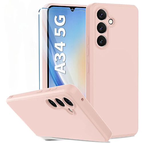 Coque Pour Samsung Galaxy A35 5G Silicone Rose + Verre Trempe Little Boutik©