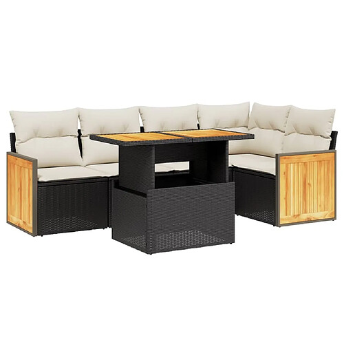 Maison Chic Ensemble Tables et chaises d'extérieur 6pcs avec coussins,Salon de jardin noir résine tressée -GKD412894