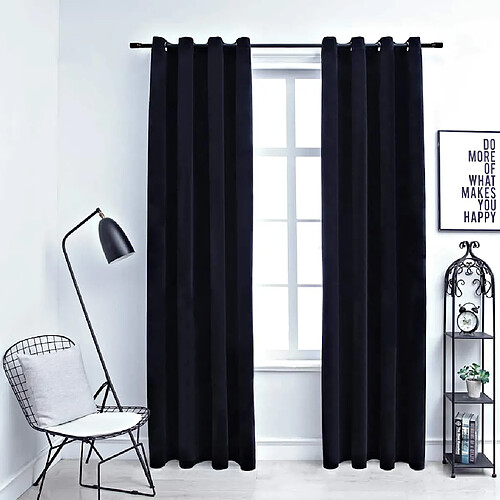 vidaXL Rideaux occultants avec anneaux 2 pcs Velours Noir 140x225 cm