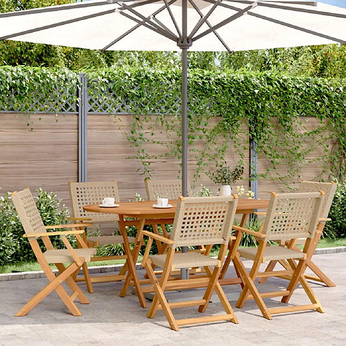 vidaXL Ensemble à manger de jardin 7 pcs beige rotin et bois massif