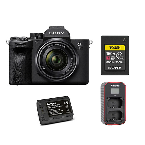 Sony A7 IV 28-70mm kit +Sony 160GB CFexpress Type A TOUGH Memory Card+ Kingma 2000mAh Battery (Sony NP-FZ100) + Kingma Sony NP-FZ100 LCD Dual USB charger