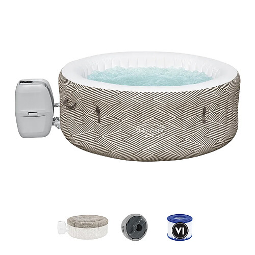 Spa Gonflable Bestway Lay-Z Madrid 120 Bulles AirJet 180x66 cm pour 4 Personnes Rond Marron Zig Zag