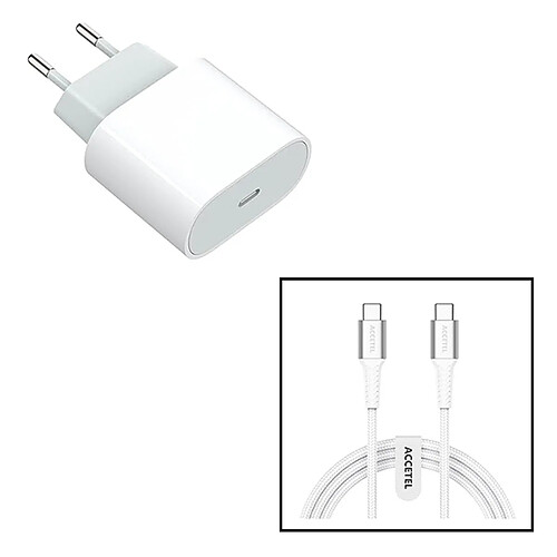 PHONECARE Kit Base Charge Type C FastCharge 20W + Câble 60W 3.0A 1m Type C ACCETEL pour Apple iPad Pro de 11 polegadas (1.ª geração) - Blanc