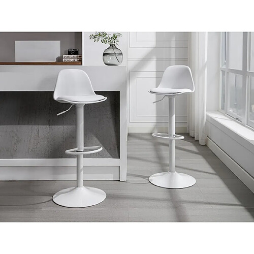 Vente-Unique Lot de 2 tabourets de bar en polypropylène et métal - Hauteur réglable - Blanc - XAFY