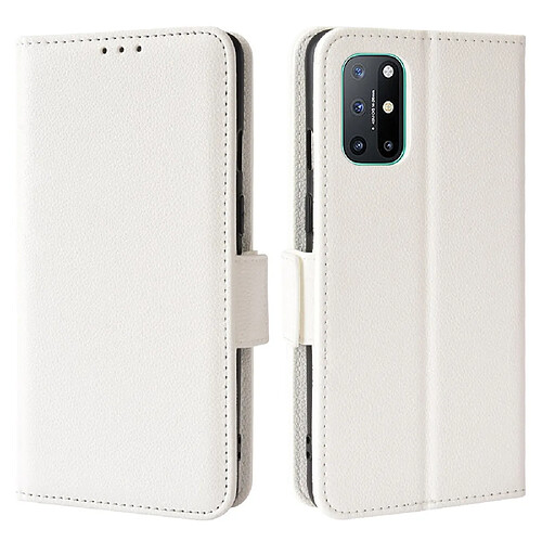 Etui en PU texture litchi, fermoir magnétique, anti-chocs avec support, blanc pour votre OnePlus 8T