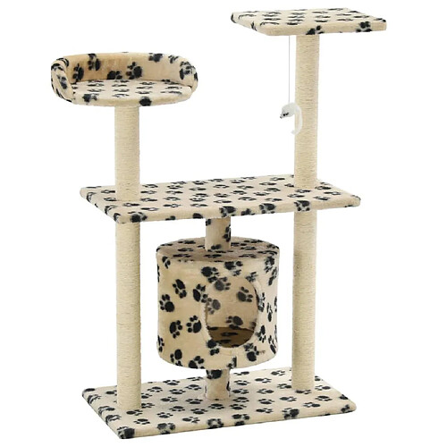 Helloshop26 Arbre à chat griffoir grattoir niche jouet animaux peluché en sisal 95 cm beige motif de pattes 3702176