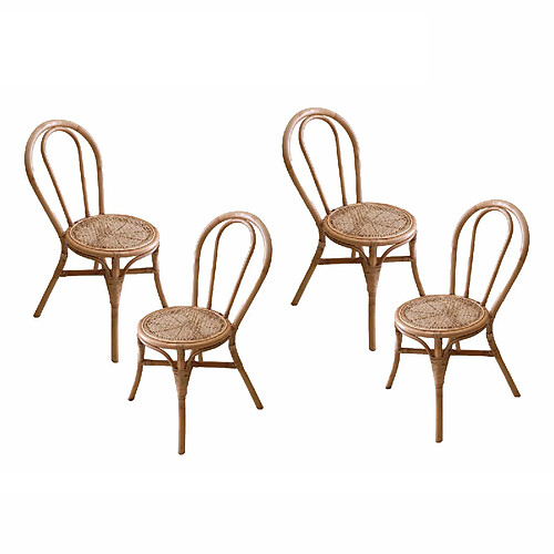 Ensemble de 4 Chaises de Jardin Chillvert Parma 40x52x90 cm Fabriquées en Rotin Naturel Résistant Couleur Marron Style Boho Chic