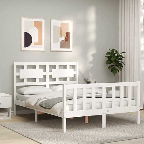 Maison Chic Lit adulte - Cadre Structure de lit avec tête de lit Contemporain blanc 140x200 cm bois massif -MN83692