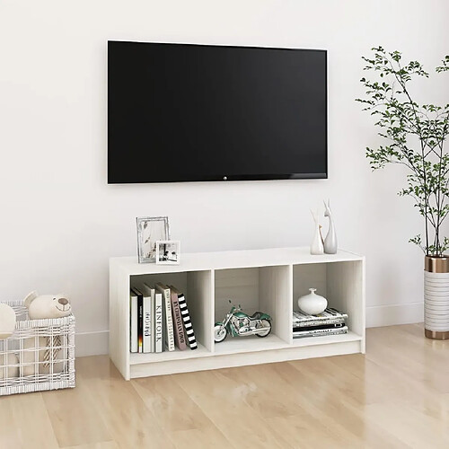 vidaXL Meuble TV Blanc 104x33x41 cm Bois de pin massif