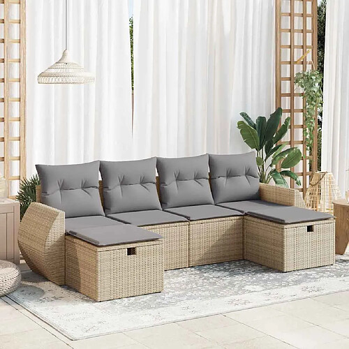 vidaXL Salon de jardin avec coussins 6 pcs beige résine tressée