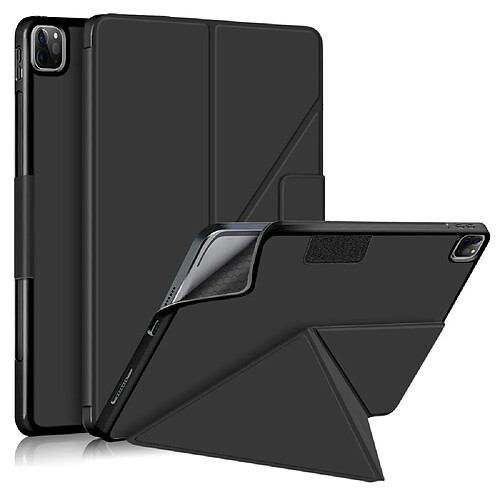 Etui en PU Tissu de couleur unie avec support origami noir pour votre Apple iPad Pro 12.9 pouces (2021)/(2020)/(2018)