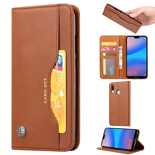 Wewoo Housse Coque Étui en cuir Flip à texture de peau horizontale pour Huawei Enjoy 9 Plus / Y9 2019avec cadre photo et supportlogements cartes et porte-monnaie Marron