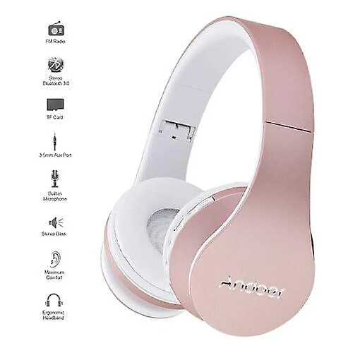 Universal Casque bluetooth sans fil stéréo support micro carte TF rose